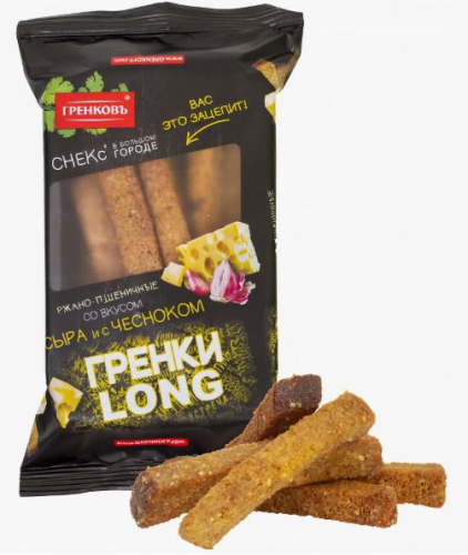 Гренки ржано-пшеничные LONG со вкусом сыра и чеснока 100г